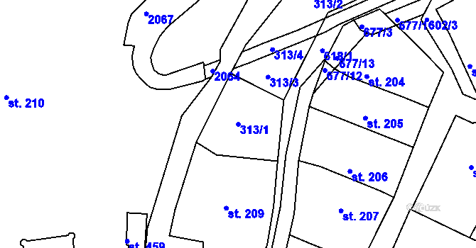 Parcela st. 313/1 v KÚ Březové Hory, Katastrální mapa