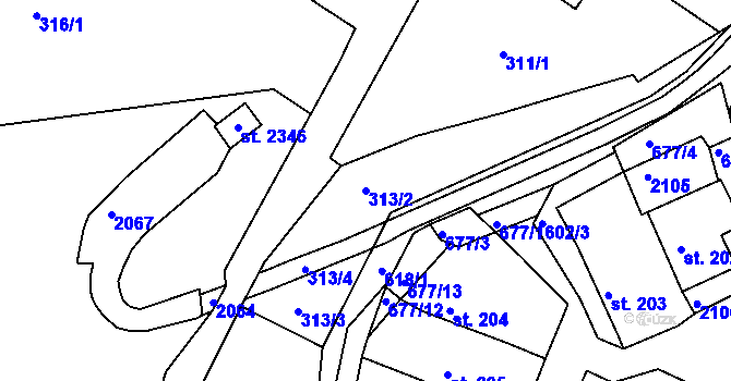 Parcela st. 313/2 v KÚ Březové Hory, Katastrální mapa