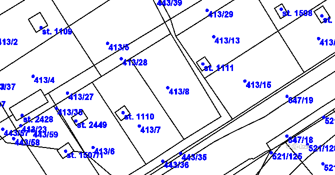 Parcela st. 413/8 v KÚ Březové Hory, Katastrální mapa