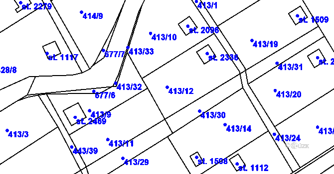 Parcela st. 413/12 v KÚ Březové Hory, Katastrální mapa