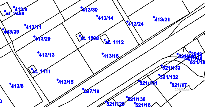 Parcela st. 413/16 v KÚ Březové Hory, Katastrální mapa