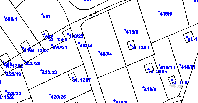 Parcela st. 418/4 v KÚ Březové Hory, Katastrální mapa