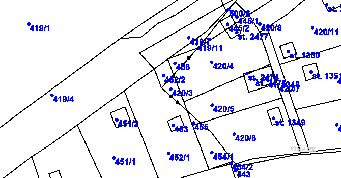 Parcela st. 420/3 v KÚ Březové Hory, Katastrální mapa