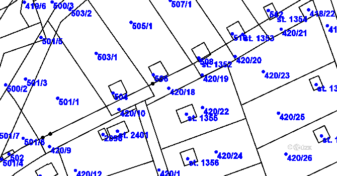 Parcela st. 420/18 v KÚ Březové Hory, Katastrální mapa