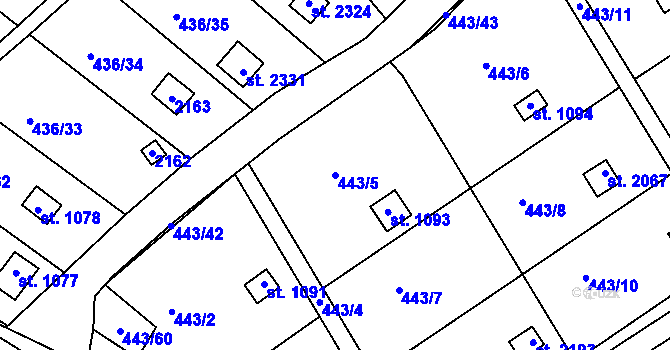 Parcela st. 443/5 v KÚ Březové Hory, Katastrální mapa