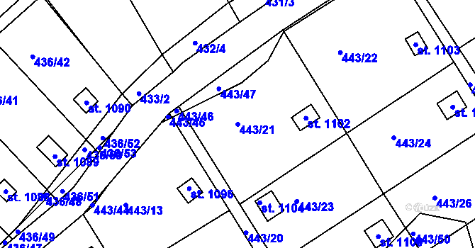 Parcela st. 443/21 v KÚ Březové Hory, Katastrální mapa