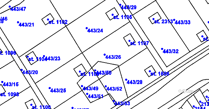 Parcela st. 443/26 v KÚ Březové Hory, Katastrální mapa