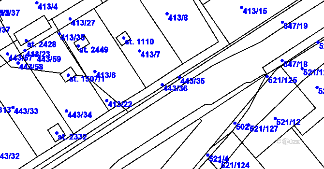Parcela st. 443/36 v KÚ Březové Hory, Katastrální mapa
