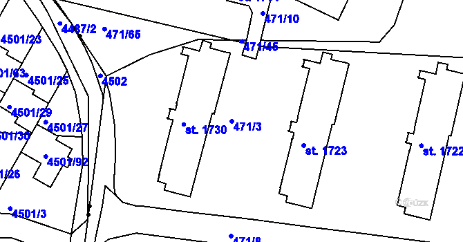 Parcela st. 471/3 v KÚ Březové Hory, Katastrální mapa