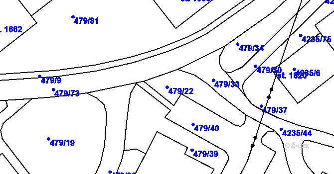 Parcela st. 479/22 v KÚ Březové Hory, Katastrální mapa