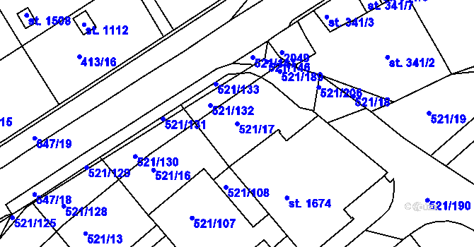 Parcela st. 521/17 v KÚ Březové Hory, Katastrální mapa