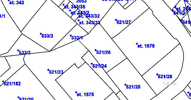 Parcela st. 521/26 v KÚ Březové Hory, Katastrální mapa