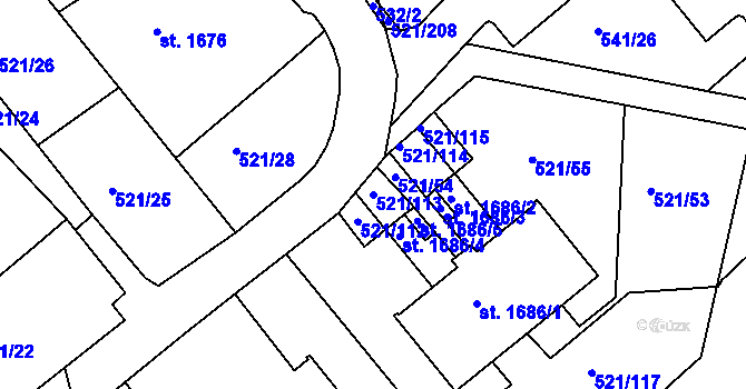 Parcela st. 521/113 v KÚ Březové Hory, Katastrální mapa