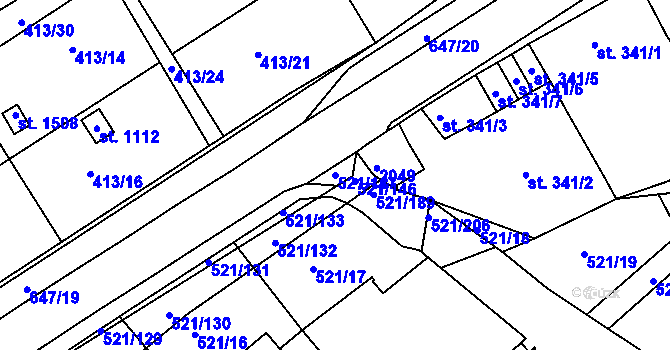 Parcela st. 521/147 v KÚ Březové Hory, Katastrální mapa