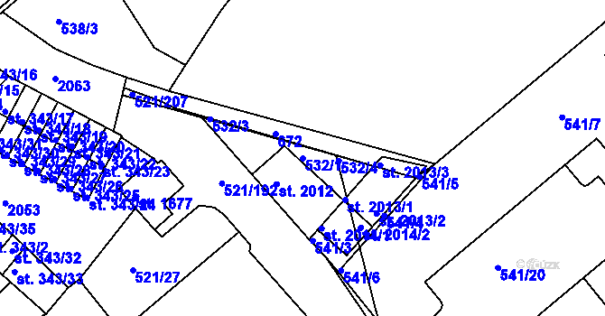 Parcela st. 532/1 v KÚ Březové Hory, Katastrální mapa