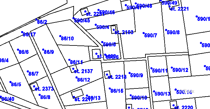 Parcela st. 590/6 v KÚ Březové Hory, Katastrální mapa