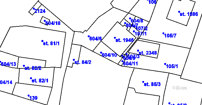 Parcela st. 604/10 v KÚ Březové Hory, Katastrální mapa