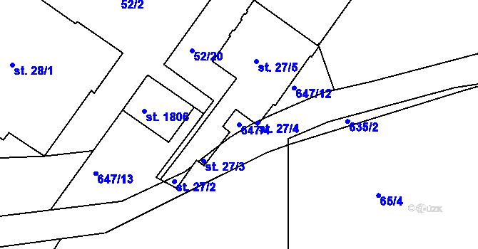 Parcela st. 647/4 v KÚ Březové Hory, Katastrální mapa