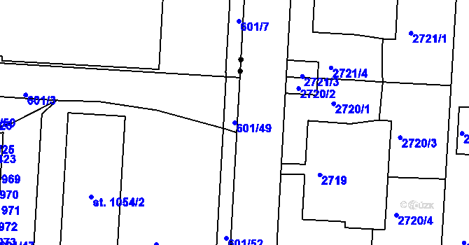 Parcela st. 601/49 v KÚ Březové Hory, Katastrální mapa