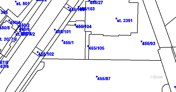 Parcela st. 455/105 v KÚ Březové Hory, Katastrální mapa