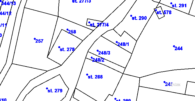 Parcela st. 248/3 v KÚ Březové Hory, Katastrální mapa