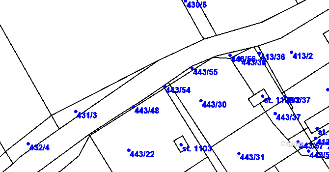 Parcela st. 443/54 v KÚ Březové Hory, Katastrální mapa
