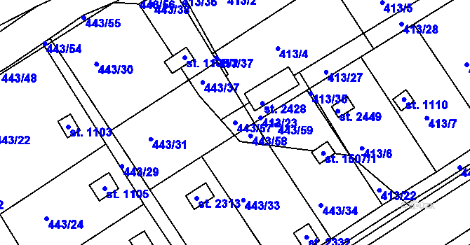 Parcela st. 443/57 v KÚ Březové Hory, Katastrální mapa