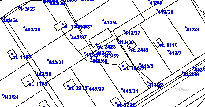 Parcela st. 443/59 v KÚ Březové Hory, Katastrální mapa