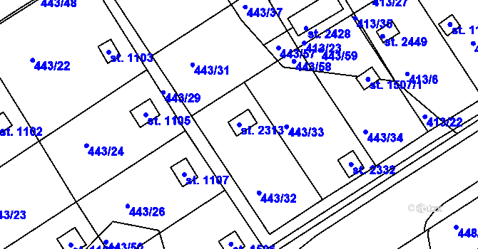 Parcela st. 2313 v KÚ Březové Hory, Katastrální mapa