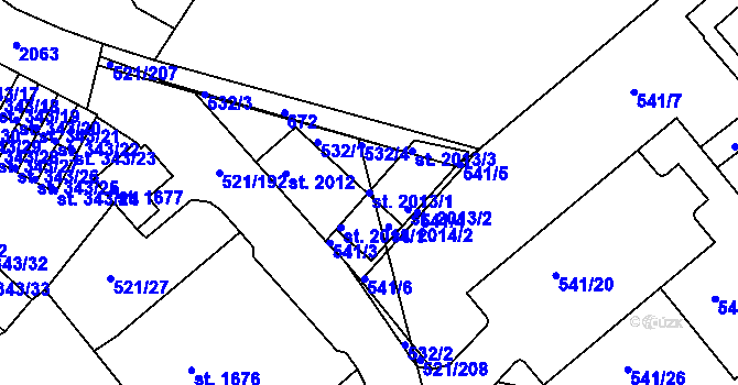Parcela st. 2013/1 v KÚ Březové Hory, Katastrální mapa