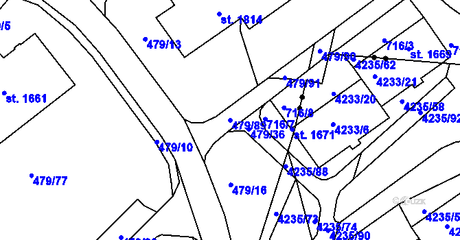 Parcela st. 479/89 v KÚ Březové Hory, Katastrální mapa