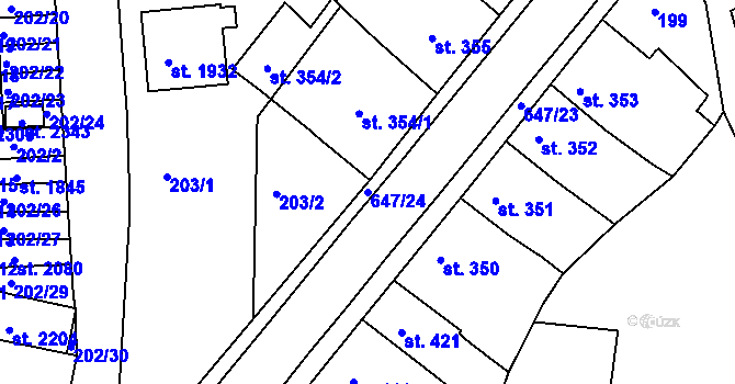Parcela st. 647/24 v KÚ Březové Hory, Katastrální mapa