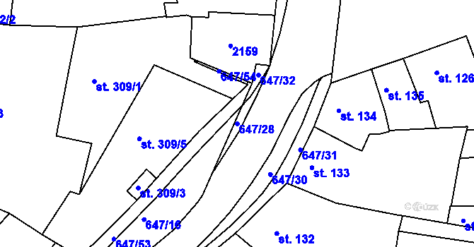 Parcela st. 647/28 v KÚ Březové Hory, Katastrální mapa