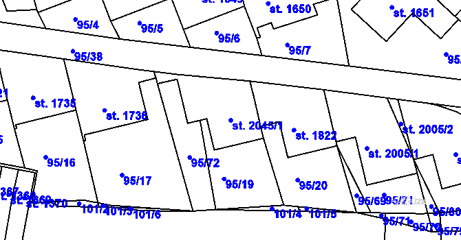 Parcela st. 2045/1 v KÚ Březové Hory, Katastrální mapa