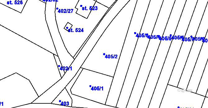 Parcela st. 405/2 v KÚ Březové Hory, Katastrální mapa