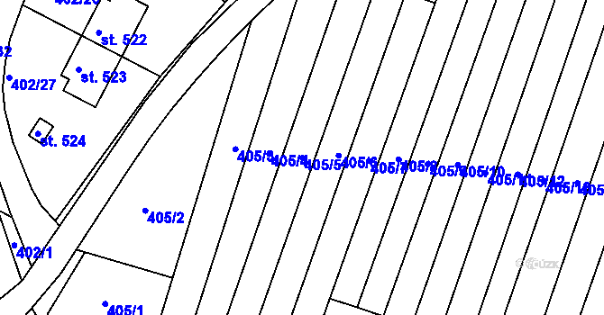 Parcela st. 405/5 v KÚ Březové Hory, Katastrální mapa