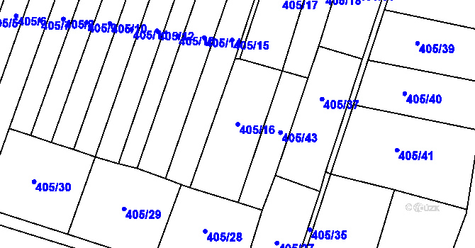 Parcela st. 405/16 v KÚ Březové Hory, Katastrální mapa