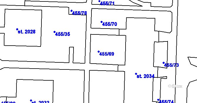 Parcela st. 455/69 v KÚ Březové Hory, Katastrální mapa