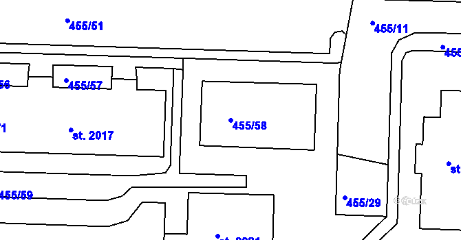 Parcela st. 455/58 v KÚ Březové Hory, Katastrální mapa