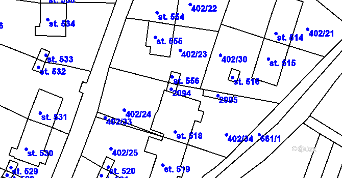 Parcela st. 2094 v KÚ Březové Hory, Katastrální mapa