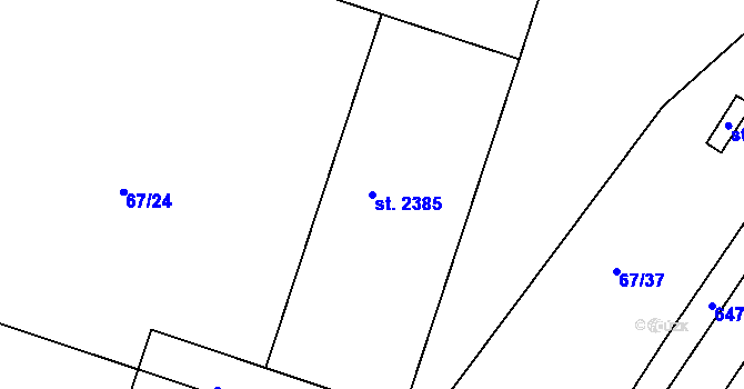 Parcela st. 2385 v KÚ Březové Hory, Katastrální mapa