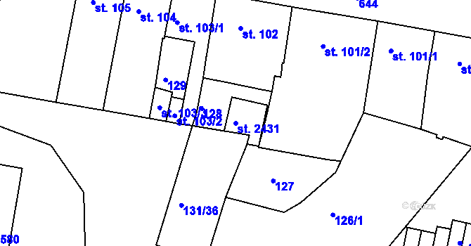 Parcela st. 2431 v KÚ Březové Hory, Katastrální mapa