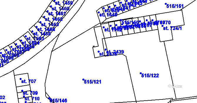 Parcela st. 2438 v KÚ Březové Hory, Katastrální mapa