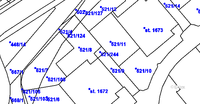 Parcela st. 521/244 v KÚ Březové Hory, Katastrální mapa