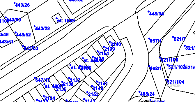 Parcela st. 2154 v KÚ Březové Hory, Katastrální mapa