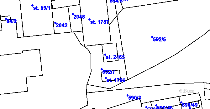 Parcela st. 2465 v KÚ Březové Hory, Katastrální mapa