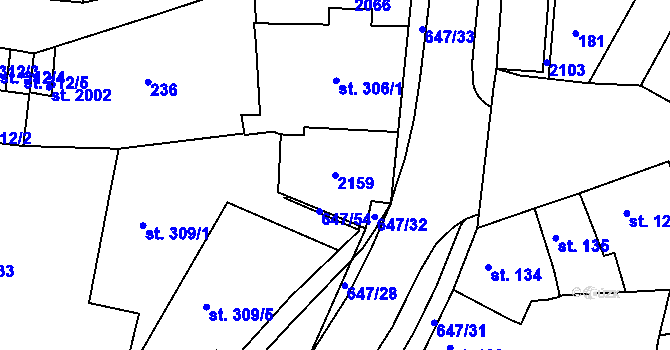 Parcela st. 2159 v KÚ Březové Hory, Katastrální mapa