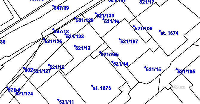 Parcela st. 521/245 v KÚ Březové Hory, Katastrální mapa