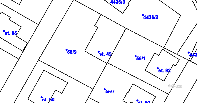 Parcela st. 49 v KÚ Zdaboř, Katastrální mapa