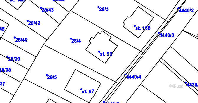 Parcela st. 90 v KÚ Zdaboř, Katastrální mapa